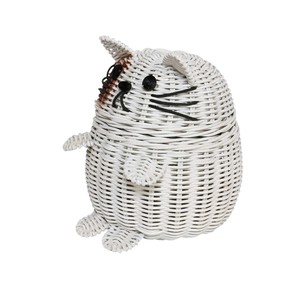 Panier de rangement en rotin tressé gris en forme de chat, design animal mignon, écologique, bac de rangement multi-usages - Product Image 3