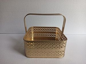 Panier carré en métal, plateau décoratif pour fleurs, panier de rangement pour la maison, le temple, la salle de prière, la décoration de la Pooja, organisateur de table - Product Image 3
