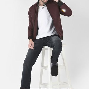 Blouson Bomber Homme Bordeaux Col Montant Fermeture Éclair Décontracté Coupe-Vent Polyester Vêtement d'Extérieur Automne Coupe Droite - Product Image 4