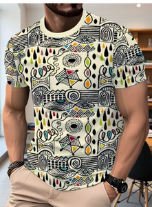 T-shirt à manches courtes col rond avec motif géométrique, coupe classique, décontracté, 100% coton, tissu tricoté respirant - Product Image 4