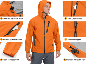 Winter <b>Men's</b> Hooded Waterproof Windproof Outdoor <b>Rain</b> <b>Jacket</b> <b>Lightweight</b> Breathable Front Design - Product Image 6