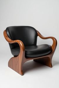 Architectural Teak Wood Leather <b>Chair</b> Seamless Wave Low Profile Club Seat - Product Image 1