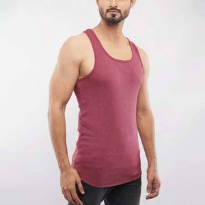 เสื้อกล้ามคอกลมสีแดงเลือดหมูสำหรับผู้ชาย แขนกุด ผ้าถักเนื้อฝ้าย สีพื้น ทรงพอดีตัว สไตล์ลำลอง - Product Image 6