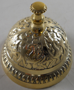 Vintage Ornamental <b>Brass</b> Counter <b>Bell</b> with Floral Relief Elegant Push Button Service <b>Bell</b> for Hotel Reception Restaurant Office - Product Image 3