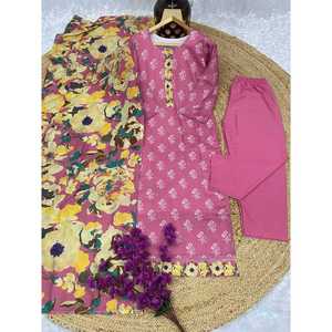 PANTALÓN DE TRABAJO DE IMPRESIÓN DIGITAL DE MUSELINA DE DISEÑADOR CON DUPATTA PINK - Product Image 4