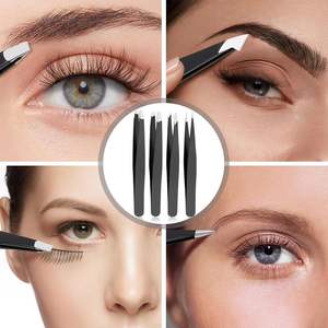 Juego de Pinzas (4 Piezas) de Acero Inoxidable, Kit de Depilación Facial, para Cejas y Pestañas, de Precisión, Pequeño, para Viaje - Product Image 2