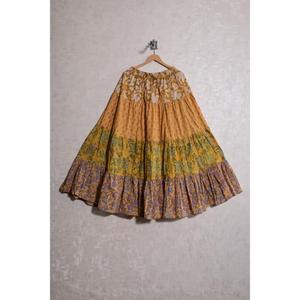 Cotton Block Print Floral <b>Patchwork</b> Bohemian Casual Long Ankle-Length <b>Skirt</b> Handmade Washable Pleated Design Women Summer Wear - Product Image 3