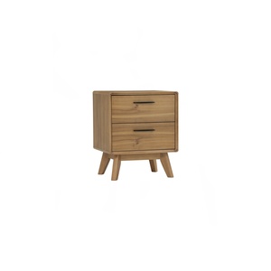 Executive Light Tennessee Walnut Bedside <b>Table</b> with 2 Storage Drawers and Solid Wood Legs for <b>Mid</b>-<b>Century</b> Modern Luxury Bedrooms - Product Image 1