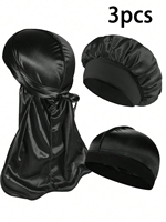Juego de 3 Gorros y Pañuelos para la Cabeza de Poliéster para Mujer, Transpirables, Cómodos, Casuales, para las Cuatro Estaciones, Uso Doméstico
