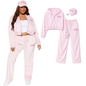 Proveedor de Conjuntos Deportivos con Sudadera con Cremallera y Pantalones Deportivos, Personalizados con Logotipo Rosa, OEM, Estilo Urbano, Premium, de Alta Calidad, Corte Holgado - Product Image 1