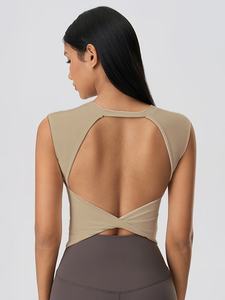 Débardeur de sport à maintien élevé pour le fitness, nouveau, sensation seconde peau, léger, dos croisé, pour l'entraînement et le yoga, en tissu uni teint, pour femme - Product Image 2