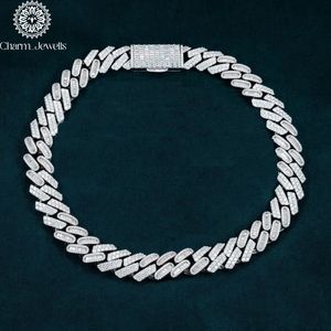 Collier unisexe en moissanite Charm Jewells, coupe brillante, chaîne à maillons géométriques, plaqué or 14 carats, argent 925, certifié IGI, style hip-hop - Product Image 1