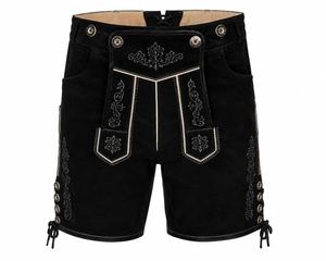 Shorts Lederhosen bavarois brodés pour hommes, motif floral, taille mi-haute, fermeture boutonnée, longueur Bermuda, en toile de coton tissée - Product Image 1