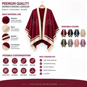 HMR Sorority Sisterhood Maroon Poncho With Cream Trim Batwing Sleeve Casual Knitted Sweater Long Length Sweater - Product Image 6