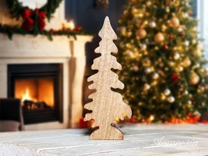 <b>Wooden</b> Christmas Tree Decor Tabletop <b>Rustic</b> Laser Cut Holiday Decoration Winter Home Decor Plant Theme 1PC - Product Image 1