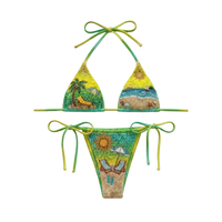Ensemble de bikini 2 pièces brodé à la main, perlé, de haute qualité, respirant, en Spandex/Coton, avec col halter et motif tropical plage, coupe ajustée