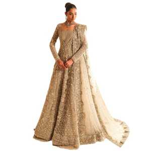 Robe de mariée de luxe avec col montant et détails en dentelle, traîne longue, style élégant pour cérémonie de mariée traditionnelle et moderne - Product Image 1