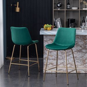 Aufurr Lot de 2 tabourets de bar modernes en velours 26.50 vert - Product Image 3