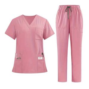 Women's Red <b>Scrub</b> <b>Set</b> With V-Neck Top And Elastic Waist Pants Hospital Uniforms - Product Image 4