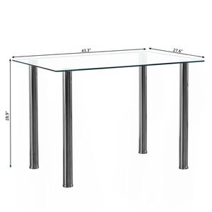 Tavolo Rettangolare Semplice a 4 Posti con Gambe Cilindriche, Vetro Temperato Trasparente e Acciaio Inossidabile 110x70x75cm N201 Forma Ovale - Product Image 5