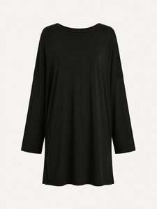 Chemisier noir à manches longues pour femme Elya en soie de lait, coupe ample, taille unique, haut décontracté, respirant et léger, jusqu'à 3XL, vente en gros - Product Image 2
