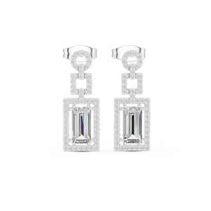 Boucles d'oreilles pendantes géométriques en argent de luxe avec diamants taille émeraude, bijoux fins pour femmes - Product Image 1