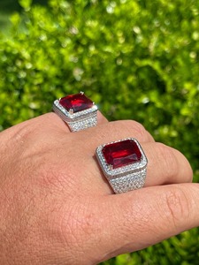 Iced Ruby Signet <b>Ring</b> Moissanite Gold Plated Hip Hop <b>Ring</b> <b>Men</b> <b>Pinky</b> <b>Ring</b> Bling Jewelry Luxury Design Anniversary - Product Image 3