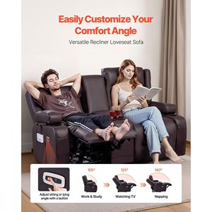 Sofá Reclinable Eléctrico de Dos Plazas con Calefacción, Masaje y Temporizador, Tapizado en Cuero PU - Product Image 2