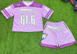 Camiseta y pantalones cortos de manga larga con cuello en V de malla de poliéster deportivo informal de moda de verano para hombre con chándales transpirables con logotipo personalizado para hombre - Product Image 6