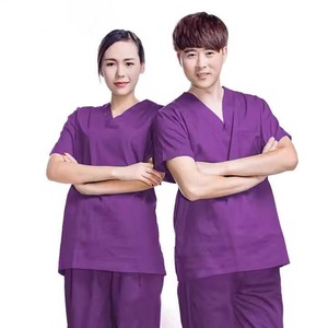 Tops de travail unisexes en coton et polyester tissé, col en V, couleur violette, uniformes d'hôpital pour le personnel médical - Product Image 3