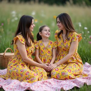Vestido cruzado de manga de aleteo amarillo de algodón con diseño floral para mujer con un estilo diario elevado - Product Image 6