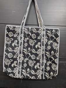 Bolso de compras grande de algodón acolchado estilo boho para mujer, con cierre abierto, bolso de hombro con estampado de bloques, lavable, tipo tote para equipaje. - Product Image 3
