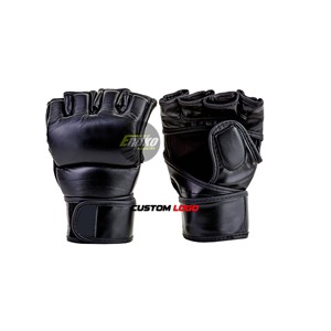<b>Black</b> Half-Finger MMA Sparring And Grappling Training Gloves Feature An Open-Palm Design Hook-and-Loop Wrist Closure MMA Gloves - Product Image 6
