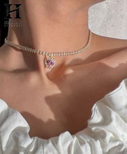 สร้อยคอเทนนิสเพชรทองคำ 18K แบบสั่งทำพิเศษ พร้อมจี้รูปหัวใจเพชรชมพูเพาะเลี้ยงในห้องปฏิบัติการ สร้อยคอจี้รูปวงแหวนโรแมนติก เครื่องประดับเจ้าสาว - Product Image 2