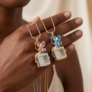 Stainless Steel Locket Necklace <b>Memory</b> Keepsake Floating Charm Pendant Jewelry Wholesale - Product Image 1