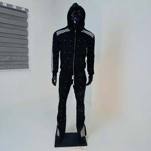 Ensemble sweat à capuche graphique personnalisé et pantalon de survêtement large pour homme – Survêtement streetwear en molleton effet vieilli deux pièces - Product Image 3