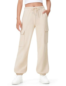 Pantalon de jogging cargo ample pour filles, taille élastique, logo personnalisé, tissu tricoté, beige, pour enfants - Product Image 4