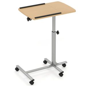 Adjustable 24.5-36 Inch Laptop Desk Cart Natural Mobile <b>Workstation</b> with Lockable Wheels and Tilt Angle - Product Image 3