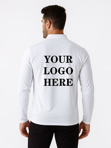 Men's White Long Sleeve Polo Shirt Custom Logo Screen Printed Breathable Oeko-Tex Certified Workwear Uniform 100% Cotton Fabric - Product Image 5
