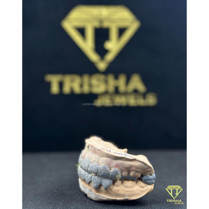 Fully Iced VVS Moissanite Diamond Cut Grillz for Men Custom 925 Sterling Silver Hip Hop Tooth Caps by Trisha Jewels - Product Image 3