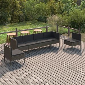 <b>6</b>-<b>Piece</b> Poly Rattan Gray <b>Patio</b> Lounge <b>Set</b> with Cushions Outdoor Furniture - Product Image 1