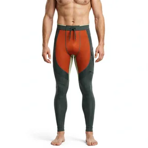 Leggings de compression pour homme, couleur contrastée, longueur intégrale, taille à cordon de serrage, spandex, nylon, collants de sport - Product Image 1