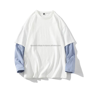 2024 ropa de calle personalizada algodón lavado ácido camiseta de gran tamaño estampado de pantalla de manga larga de doble capa camisetas de manga larga para hombres - Product Image 1