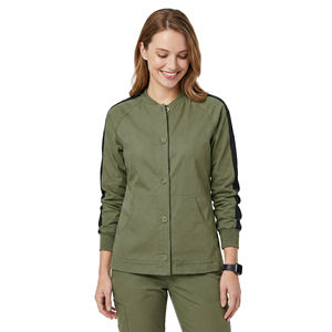 Blouse médicale en gros pour femmes, veste de préchauffage à boutons-pression, manteau d'infirmière personnalisé avec logo, poignets côtelés, vestes de travail OEM - Product Image 1