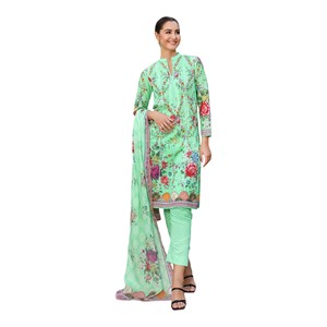 Vibrant Printed Lawn Cotton Fabric IndianPakistani Women's <b>Dress</b> Tradition Shalwar Kameez With Lace - Product Image 1