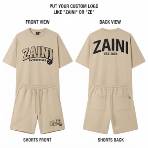 Men T Shirt <b>Short</b> <b>Set</b> Premium 240 GSM 100% Polyester Jersey Streetwear Two Piece Brown Custom Logo Embossed Breathable Summer - Product Image 1