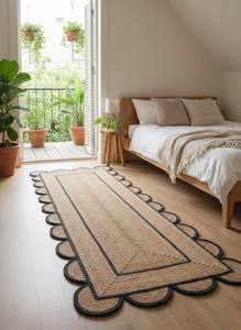 Alfombra de yute natural tejida a mano con borde festoneado para pasillo, tamaños personalizables, alfombra Aera y tapete trenzado festoneado de Aera. - Product Image 2