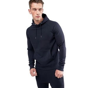 Sweat-shirt à capuche noir pour homme, manches longues, fermeture à cordon, poches latérales, coupe classique, vêtement décontracté d'automne, 100% coton, couleur unie - Product Image 1