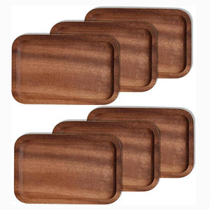 Lot de 6 plateaux de service en bois de forme rectangulaire en bois d'acacia naturel, parfaits pour le dessert aux biscuits et l'apéritif. - Product Image 4