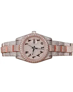 Montre de luxe pour homme, ronde, classique, simple, en acier inoxydable, avec lunette sertie de diamants Moissanite VVS, style Hip Hop, personnalisée, or rose, haute qualité - Product Image 1